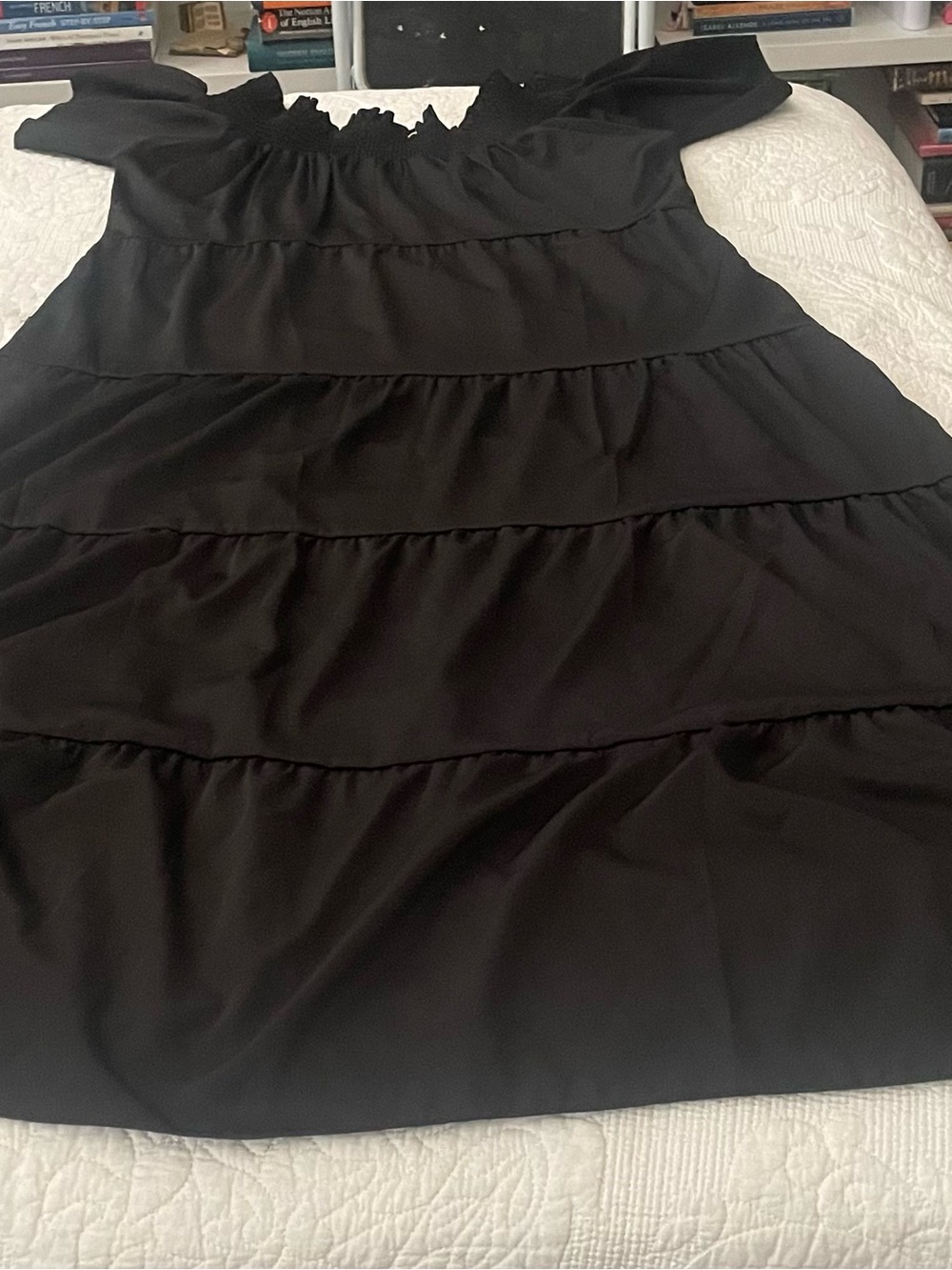 Black Tiered Maxi Dress with Ruffled Shoulders